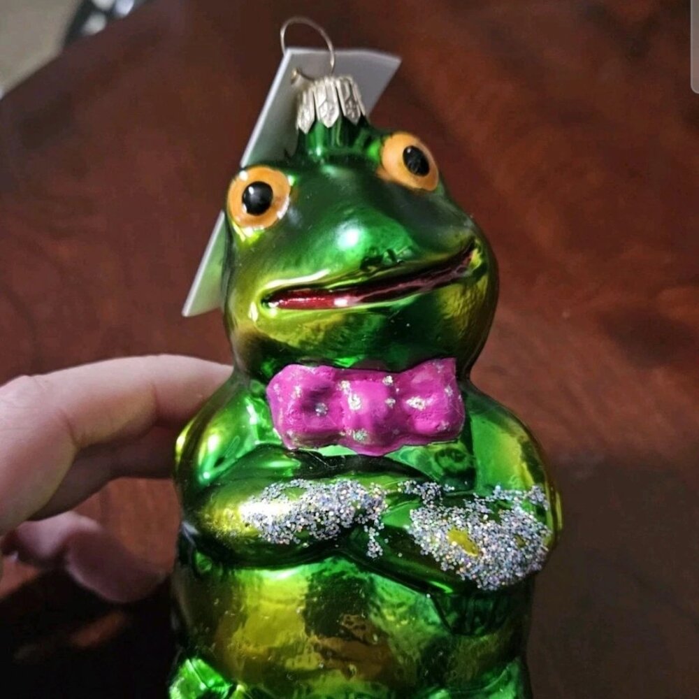 RARE CHRISTOPHER RADKO DRESSED UP FROG BOW TIE MAKE A SPLASH CHRISTMAS ORNAMENT
